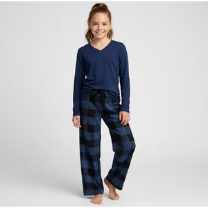 La-V pyjama set voor meisjes met geruite flanel broek Groen 140-146