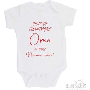 100% katoenen Romper """"Pop"" de champagne Oma is jouw nieuwe naam!"" Unisex Katoen Wit/rood Maat 68/74