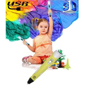 Draagbare 3D-printpen Doodle-printer Tekening 3 kleuren PLA-filament Cadeau voor kinderen - USB-stekker (geel)