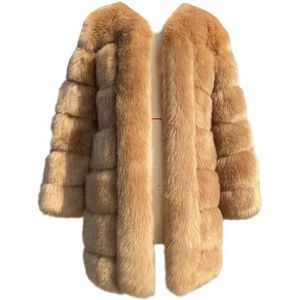 Elegante Lange Imitatiebont Damesjas - Warme Winterjas voor Casual Gelegenheden