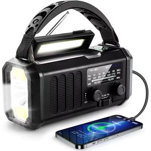 Noodradio - Solar Opwindbaar - 10.000mAh - Solar powerbank - Zonneenergie - Survival Noodpakket - Zaklamp Oplaadbaar - Noodpakket - Noodrantsoen - Zwart