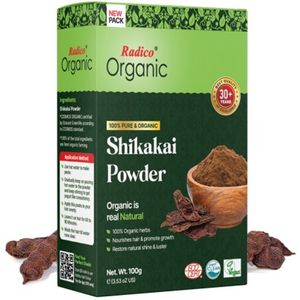 Radico ORGANIC SHIKAKAI 100% Natuurlijke BIO Organic Vegan Haargroei, Anti-Haaruitval, Care, Volume, Kalmerende, Voedende, VERSTERKENDE Poeder Haarmasker en Shampoo 2 in 1 met Vit. A, C, D, E en K & ECOCERT 100g