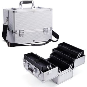 Grote Make-Up Cosmetische Doos - Vanity Case - Sieraden Opbergkist - Zilver - Large