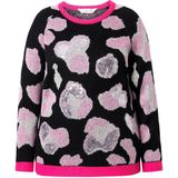 MIAMODA MIAMODA - Dames - Trui pailletten luipaardmotief lange raglanmouwen - Zwart - Maat 42+