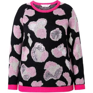 MIAMODA MIAMODA - Dames - Trui pailletten luipaardmotief lange raglanmouwen - Zwart - Maat 42+