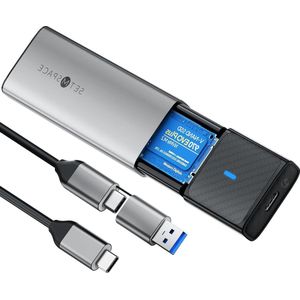 NVMe behuizing - gereedschaploze M.2 SSD-behuizing met NVMe & SATA - 2-in-1 kabel - USB-adapter voor M-Key en B&M-Key - aluminium grijze behuizing