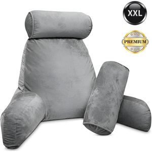 TTD® Premium XXL Leeskussen met Nekrol - Bookseat - Leeskussen voor in Bed - Ergonomisch Zitkussen met Verstelbare Vulling - Boekkussen - Inclusief Extra Minikussen - Fluweelzacht - Wasbare Hoes