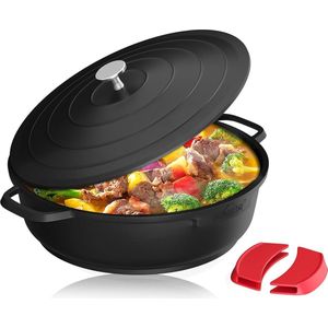 Homelux Kookpan, 28 cm, inductiekookpan met glazen deksel, anti-aanbaklaag, siliconen handgreep, 4 l soeppotten van aluminium voor alle warmtebronnen, (H-D28-SC100)