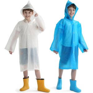 Regenponcho voor kinderen - 2 stuks - herbruikbaar waterdicht regencape met capuchon en mouwen - EVA-kunststof - ademend - regenbescherming - regenjas - meisjes en jongens - wandelen