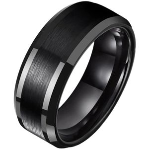 Wolfraam heren ring zwart geborstelde streep 8mm-23mm