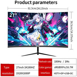 27 inch curved gaming monitor – curved scherm – gaming display – QHD monitor – frameless scherm – 180Hz verversingssnelheid – 1500R curve