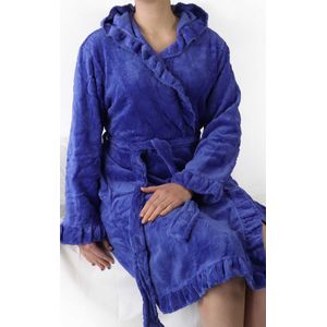 Tenderness Dames Badjas - Fleece - Capuchon - Blauw - Maat M