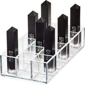IDesign Vak Verdeelde Lippenstift Organizer - Make-up Organizer - 1 stuk - Helder/Mat Wit - BPA-vrij kunststof - 20,2 x 10 x 5 cm