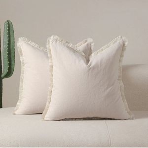 Set van 2 decoratieve linnen franje sierkussenhoezen Gezellige Boho boerderij kussenhoes met kwastjes Zachte accent kussensloop voor bank slaapbank Woonkamer Woondecoratie (60*60cmcm)