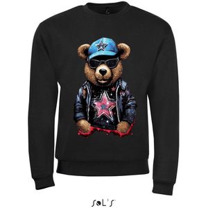 Sweatshirt 2-156 Zwart Beer met blauwe Cap - xS