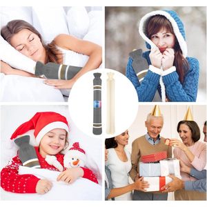 73cm-Lange Warmwaterkruik met Gebreide Overtrek - 2L - Nekwarmfles - Afneembaar en Wasbaar - Slang Warmwaterkruik met Trechter - Veilige en Duurzame Rubberen Warmwaterkruik voor Het Verlichten van Pijn - Grijs