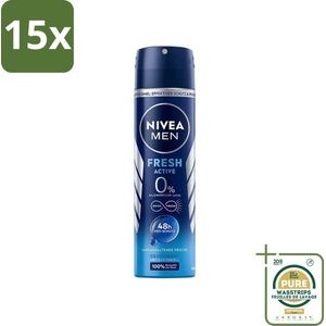 15 x Nivea - Men - Deo Spray - Fresh Active - 48 Uur Lang Werkend - 150 ml - Grootverpakking - Deodorant Spray - 48 Uur Bescherming - Mannelijke Geur - Frisheid - Zweetbestendig