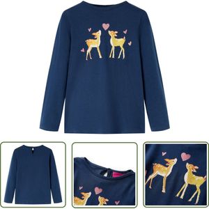 vidaXL Langmouwig Hemd - Kinderhemd - Kindershirt met lange mouwen 140 marineblauw - Meisjeshemd - Jongenshemd - Blauwe Kinderkleding