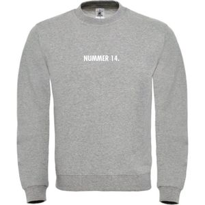 Sweater Grijs L - nummer 14 - wit - soBAD. | Sweater unisex | Sweater man | Sweater dames | Voetbalheld | Voetbal | Legende