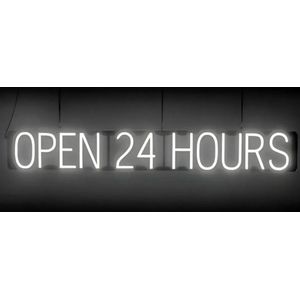 OPEN 24 HOURS - Lichtreclame Neon LED bord verlicht | SpellBrite | 119 x 16 cm | 6 Dimstanden - 8 Lichtanimaties | Reclamebord neon verlichting