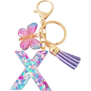 Schattige gepersonaliseerde sleutelhanger met vlinder - paars X - verjaardagscadeau zuster - damessleutelhanger .