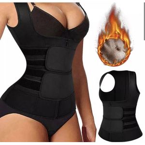 Wow Peach - Sport Body Shaper Vest - Corrigerende Top - Work Out - Afslanken - Sweat Shapewear - Verstelbaar - Zwart - Medium