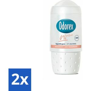 2 x Odorex Deodorant Roller 0% 50 ml - Deodorant - Antitranspirant - Gevoelige Huid - Hypoallergeen - Parfumvrij