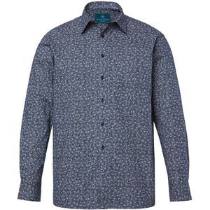 Boston Park - Heren - Boston Park overhemd lange mouwen all-over print kentkraag - Navy blauw - Maat L