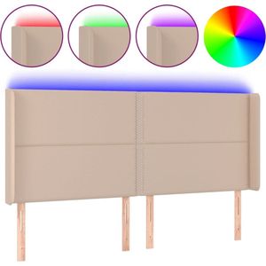 vidaXL - Hoofdbord - LED - 163x16x118/128 - cm - kunstleer - cappuccinokleurig