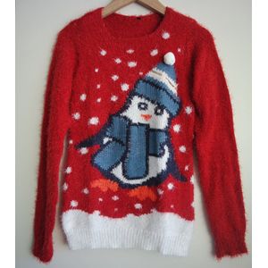 Winter Trui Pinguïn - Rood - Maat L