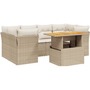 vidaXL Loungeset 7-delig - Rattan - Beige Loungeset - Tuinset - Buitendecoratie - Tuinmeubels - Lounge Set