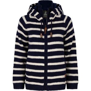Gebreid Wollen Dames Vest van Schapenwol met Polyester Fleece voering en afneembare capuchon - SHAKALOHA - W Breton Ziphood NavyWhite S