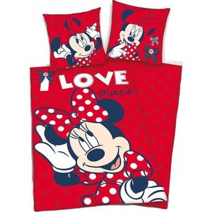 Disney Minnie Mouse Dekbedovertrek Rood Dots - 140x200cm. - Polyester
