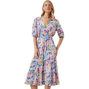 Happinessistanbul Donkerroze Damesjurk Met Wikkelkraag En Bloemenzomerviscose Rv00128
