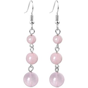 Fako Bijoux® - Oorbellen - Natuursteen - 6-8-10mm - Rozenkwarts