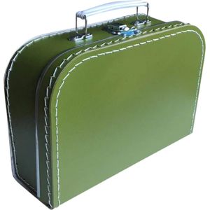 Kinderkoffer Olijfgroen 35 cm - Logeerkoffer - Kartonnen koffer - Kinder koffertje kartonnen - Speelkoffer - Poppenkoffer- Opbergen - Cadeau - Decoratie