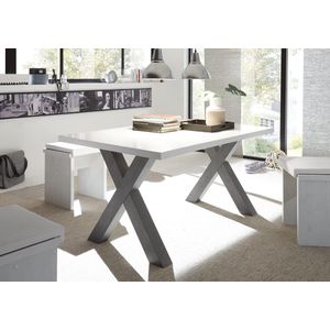 Eettafel wit van 140 cm met X-vormig frame MATERIAAL Tafelblad en  Frame gelakt product van afgeleid hout