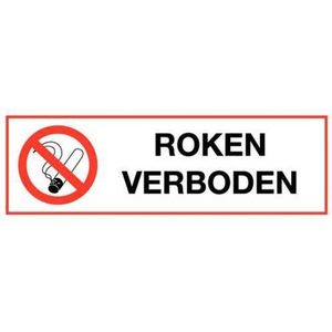 Roken verboden bord met tekst - kunststof 200 x 75 mm