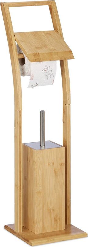 Relaxdays toiletaccessoiresset bamboe - toiletrolhouder met wc-borstel - wc-rol houder