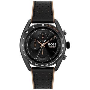 BOSS HB1514022 CENTER COURT Heren Horloge - Mineraalglas - Staal/Leer - Zwart - 44 mm breed - Quartz - Gesp - 10 ATM (zwemmen)