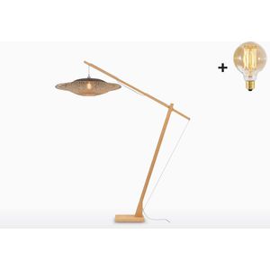 Vloerlamp - KALIMANTAN - Bamboe Voetstuk (h. 220 cm) - Large Lampenkap (87x20cm) - Met LED-lamp