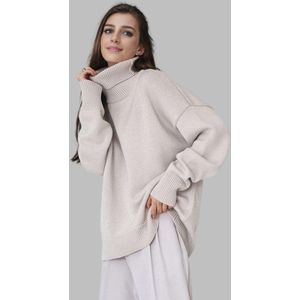Ladies loose chunky sweater 2025 lange kraag trui voor de herfst en winter casual gebreide mode kleding