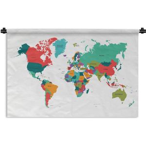 Wandkleed Trendy wereldkaarten - Meerdere kleuren op een wereldkaart Wandkleed katoen 90x60 cm - Wandtapijt met foto