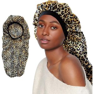 Allecto Plus - Satijnen dames slaapmuts | Extra grote slaapmuts | Nacht slaapmuts geel met elastische vlechtkap | Opvouwbare lange kap | Maat S | Comfortabele nachtrust