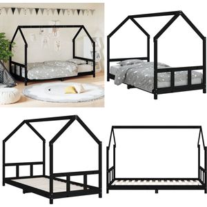 vidaXL Kinderbedframe 90x190 cm massief grenenhout zwart - Kinderbedframe - Kinderbedframes - Kinderbed - Peuterbed