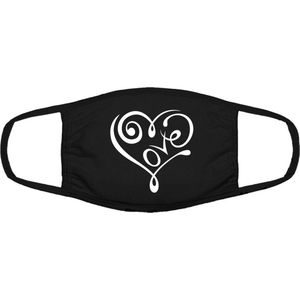 Love hartje | gezichtsmasker | bescherming | bedrukt | logo | Zwart mondmasker van katoen, uitwasbaar & herbruikbaar. Geschikt voor OV