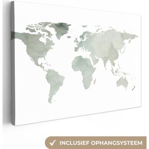 Canvas Wereldkaart - 30x20 - Wanddecoratie Wereldkaart - Grijs - Waterverf