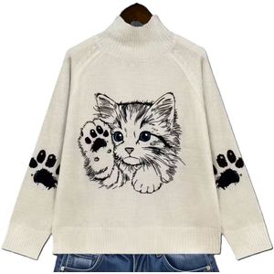 Trui - abrikoos - sweater - hoge hals - lange mouwen - maat L