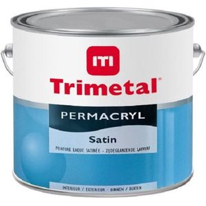 Trimetal Permacryl Satin - Polyvalente watergedragen acryllak voor binnen en buiten - Kleur RAL 9010 Pure White ( gebrokenwit ) - 2.50 L