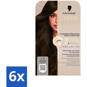 6 x Schwarzkopf - Haarkleuring - Creme Supreme 4-0 - Natuurlijk Donkerbruin - 245g - Permanente Haarkleur - Donkerbruin Haar - Grijsdekking - Haarkleur - Haarkleuring